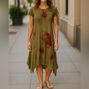 Jade & Cloud Small Lagenlook Dress Asymmetrical Hem Artsy Linen Silk Gauze